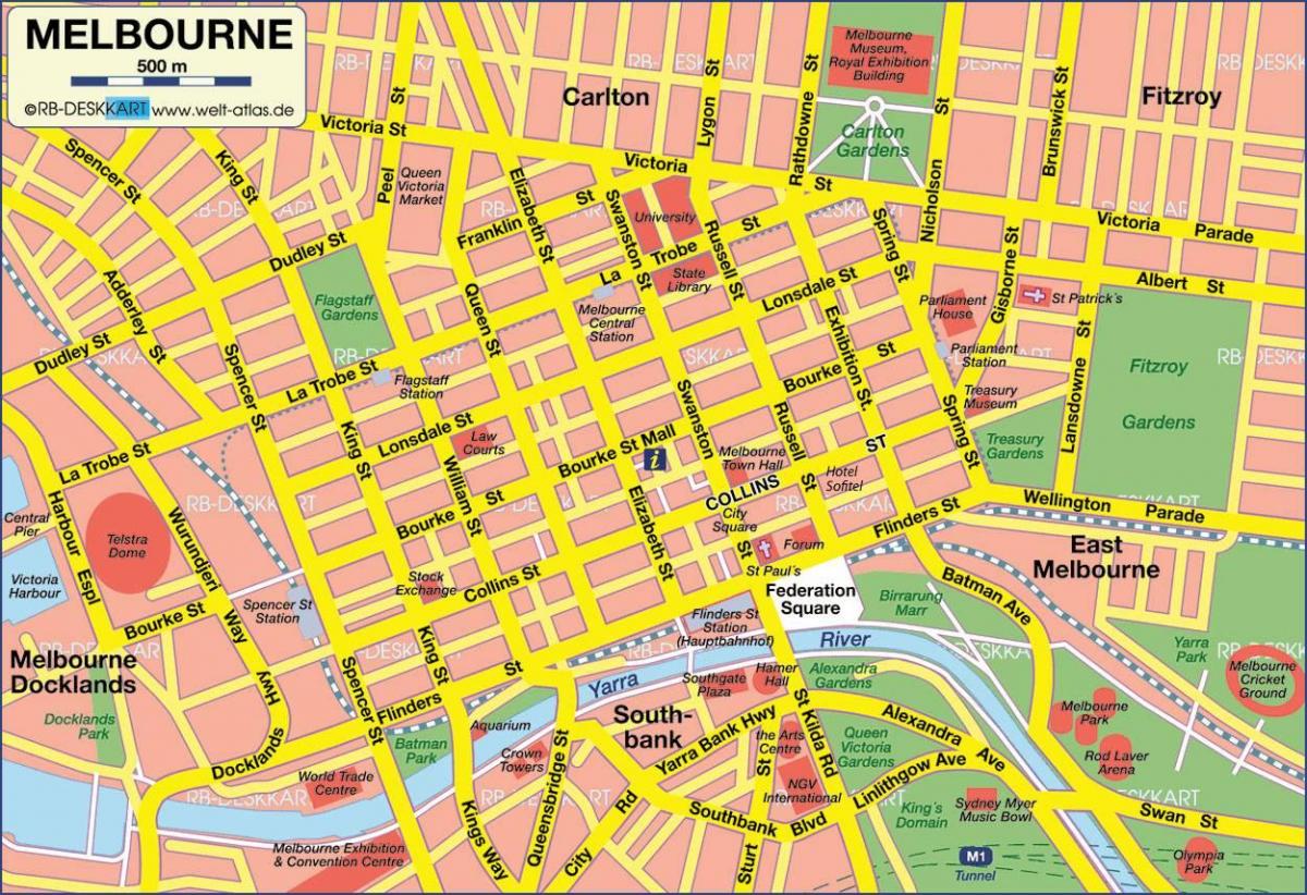 Melbourne karta centrum