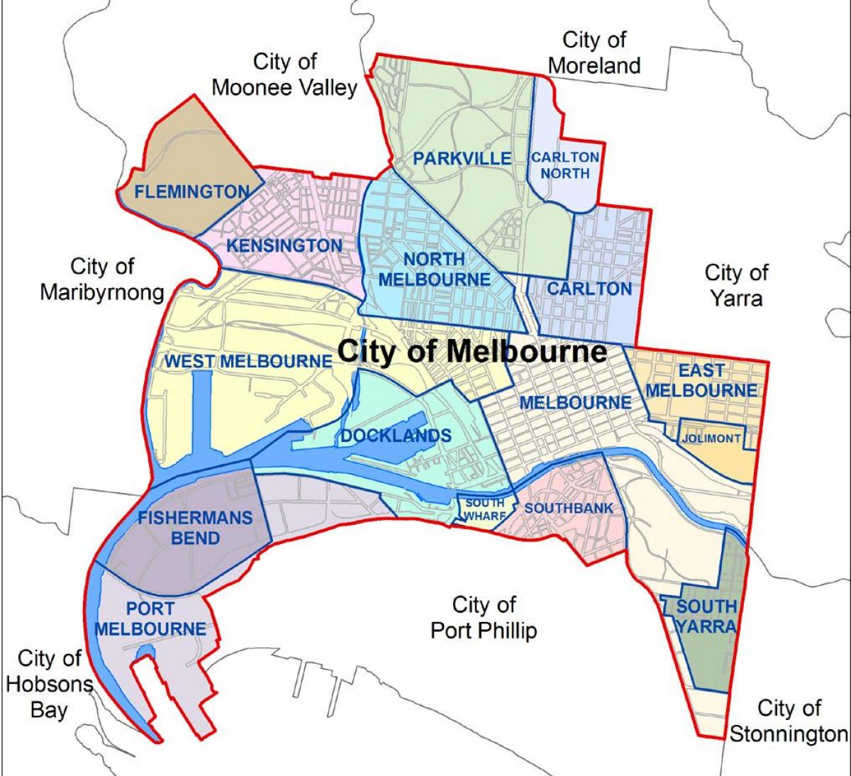 karta Melbournes förorter
