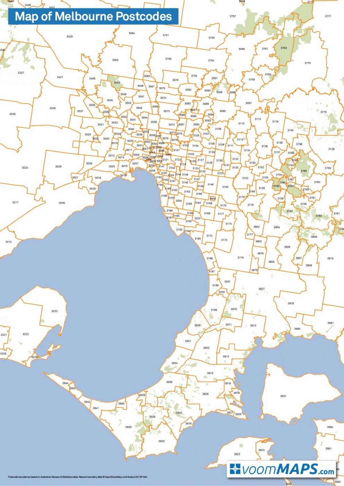 Melbourne postnummer karta - Karta över Melbourne postnummer (Australien)