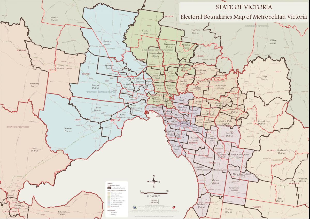 karta över Melbourne östra förorterna