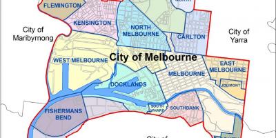 Karta över Melbourne och omgivande förorter