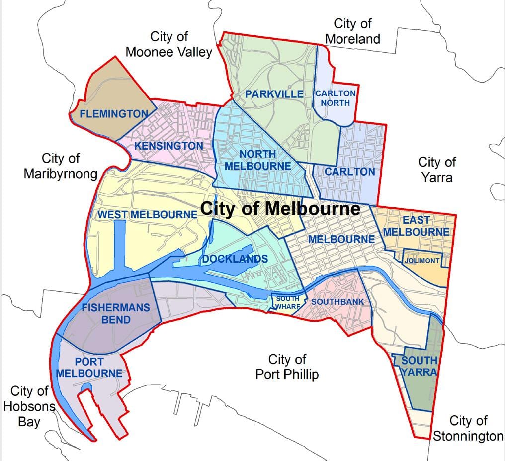 karta Melbournes förorter