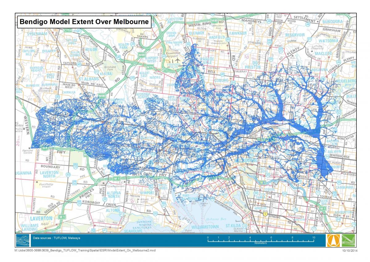 karta över Melbourne översvämning