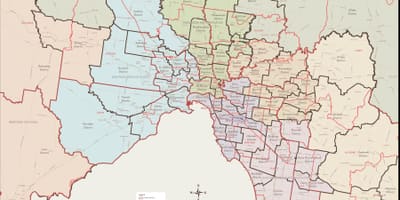 Karta över Melbourne östra förorterna