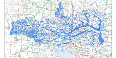 Karta över Melbourne översvämning