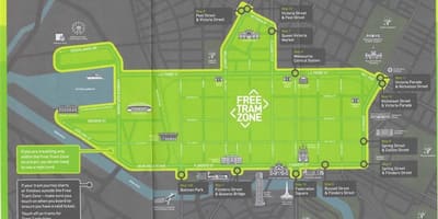 Melbourne gratis spårvagn zon karta